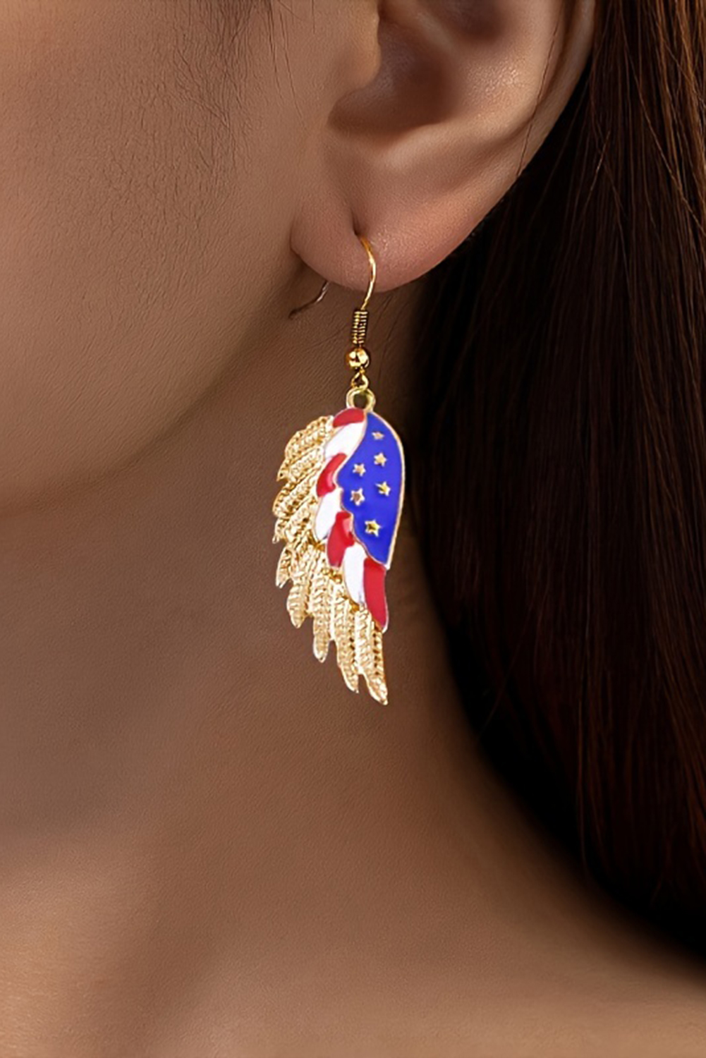 Gold American Flag Wing Shape Plated Alloy Hook Earrings