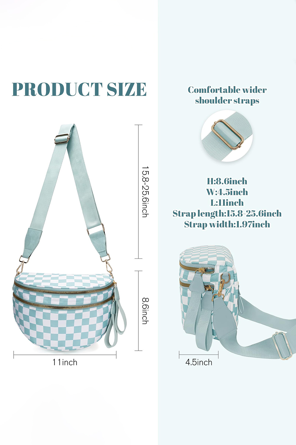 Jungle Green Double Zip Crescent Shape Adjustable Sling Bag