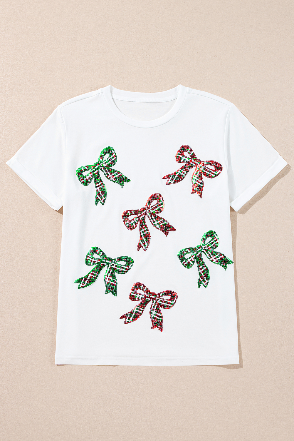 White Christmas Bowknot Graphic Cotton Blend T Shirt