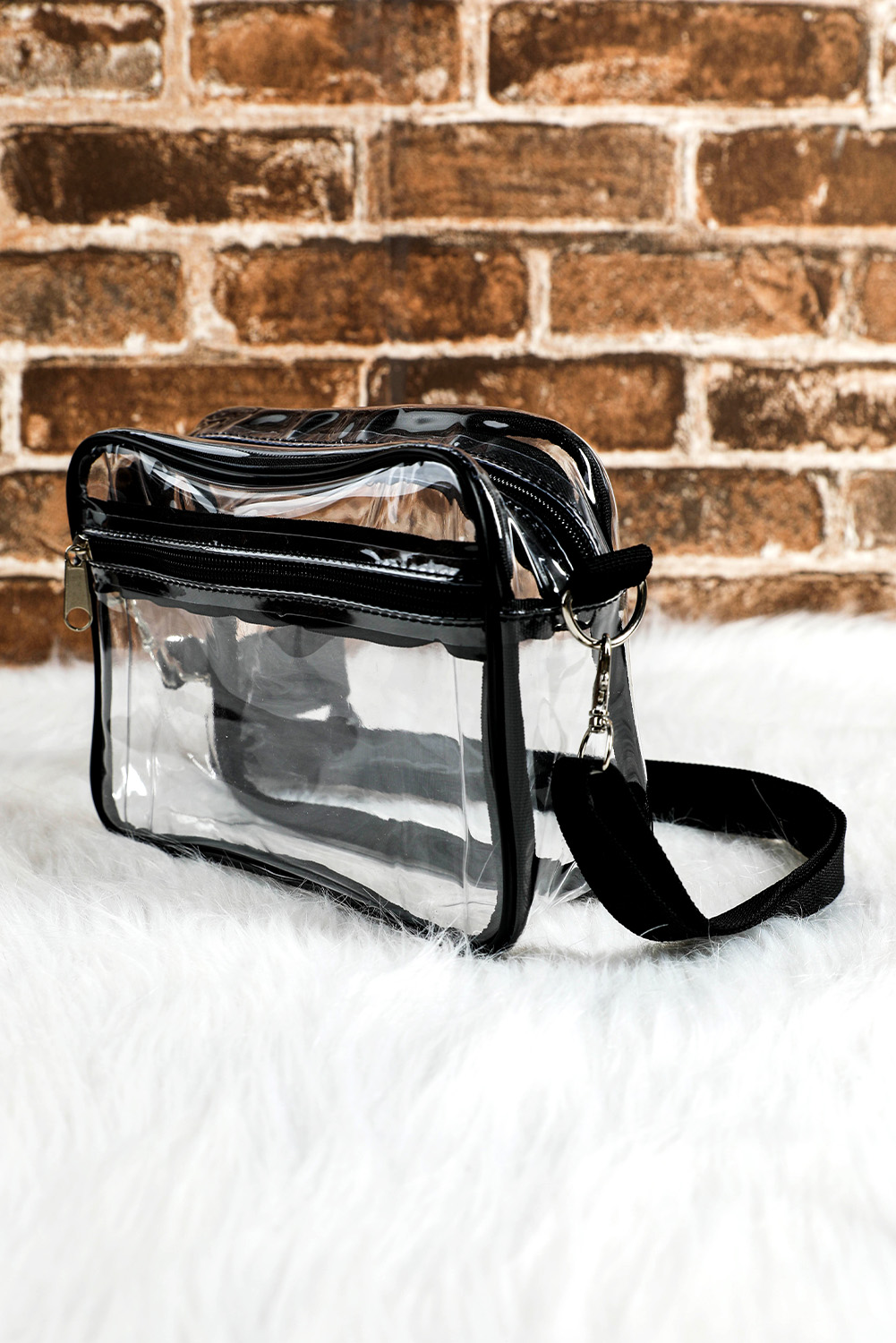 Gray Multi-Pocket Contrast Edge Detachable Strap Clear Shoulder Bag
