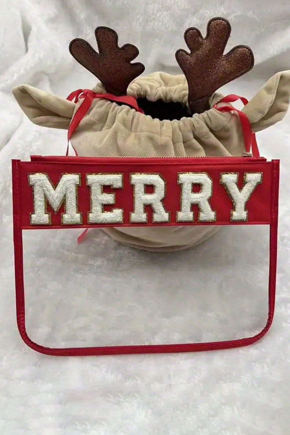 Red SANTA Contrast Trim Clear Makeup Bag