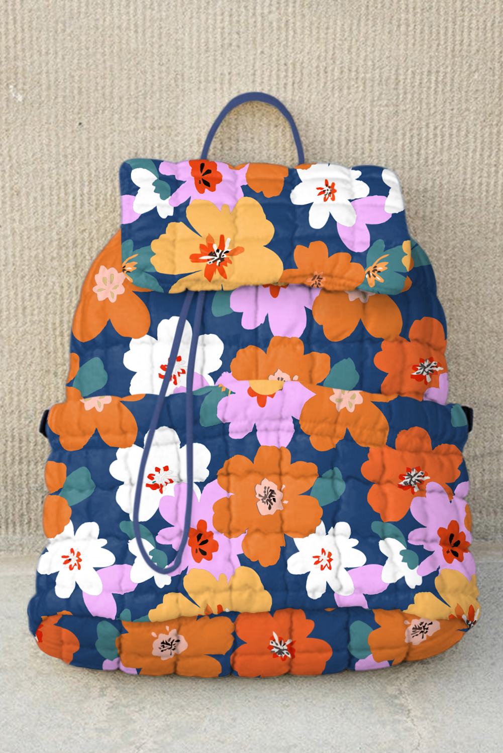 Sail Blue Flower Print Quilted Large Backpack