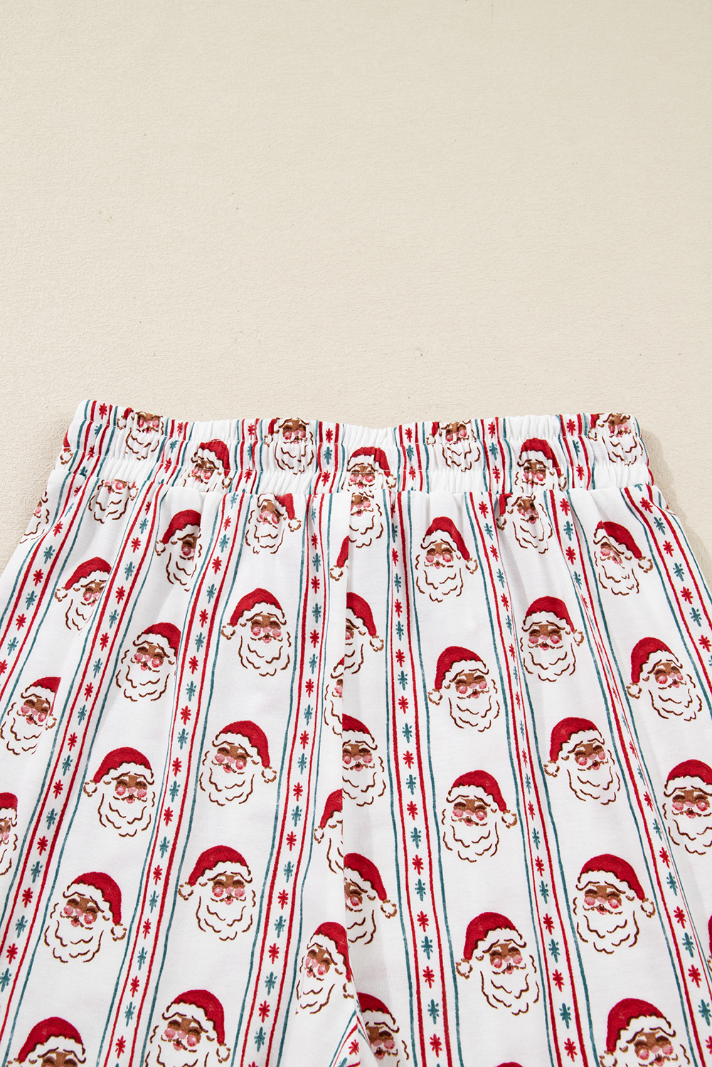 White Father Christmas Striped Print Contrast Drawstring Lounge Pant Set