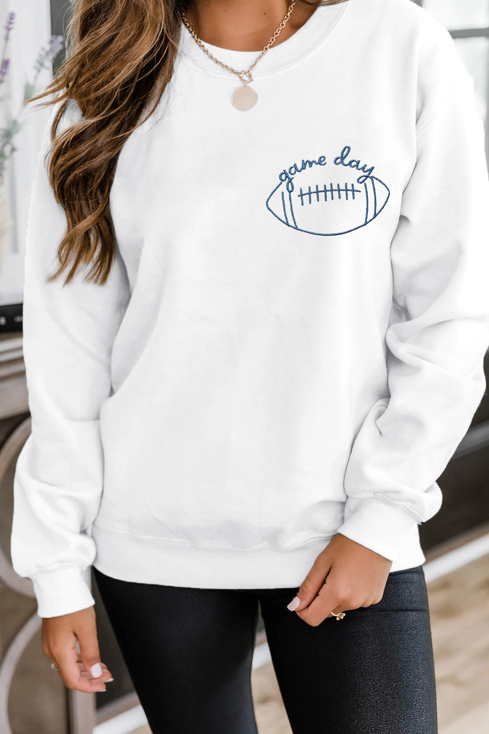 White game day Rugby Embroidered Casual Sweatshirt