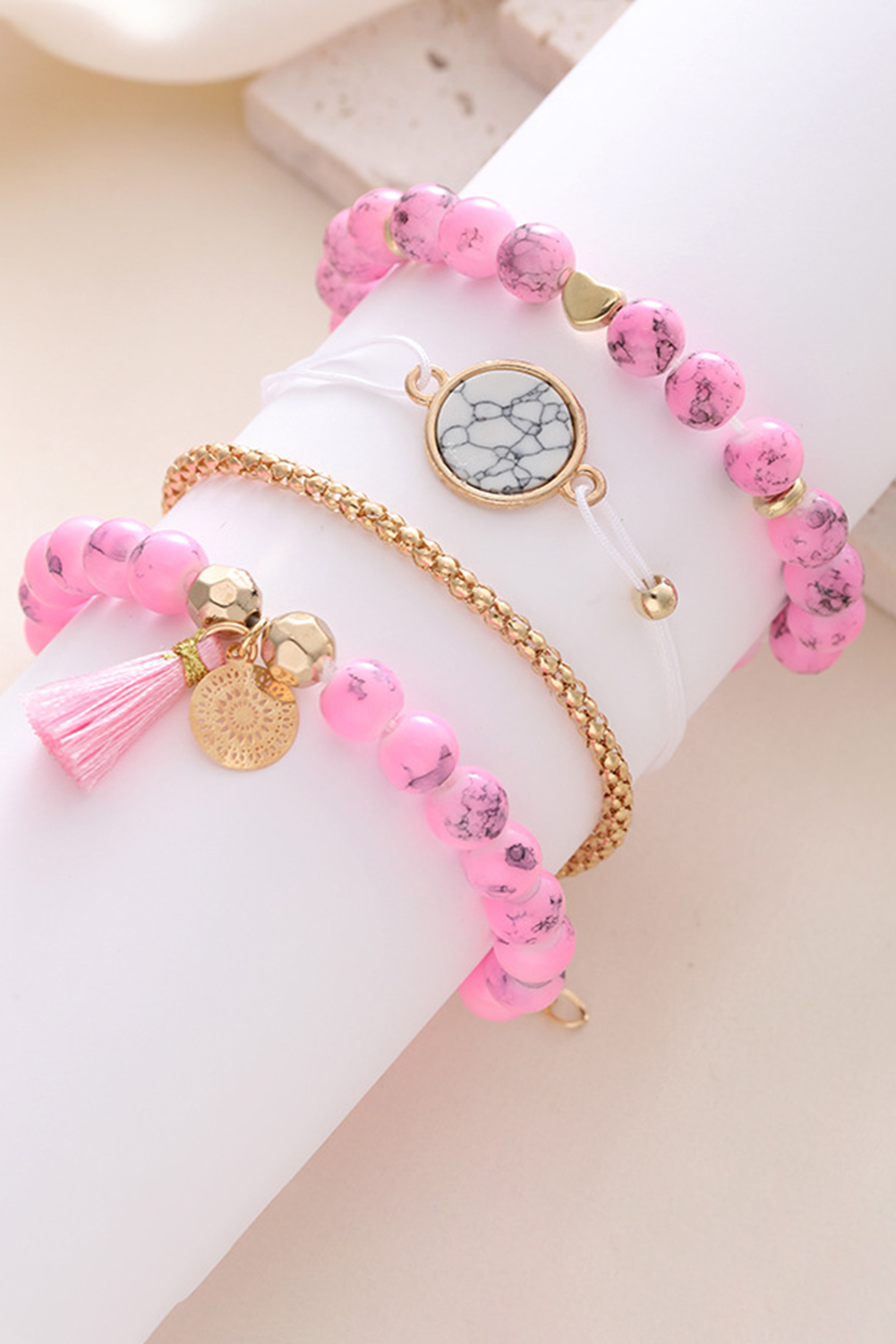 Pink Boho Style Beaded Multi Layer Bracelet Set