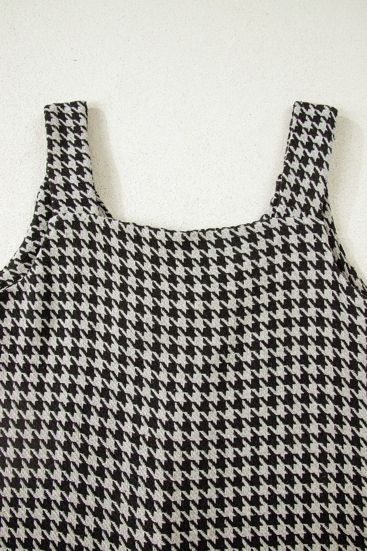 Khaki Houndstooth Print V Neck Sleeveless Mini Dress