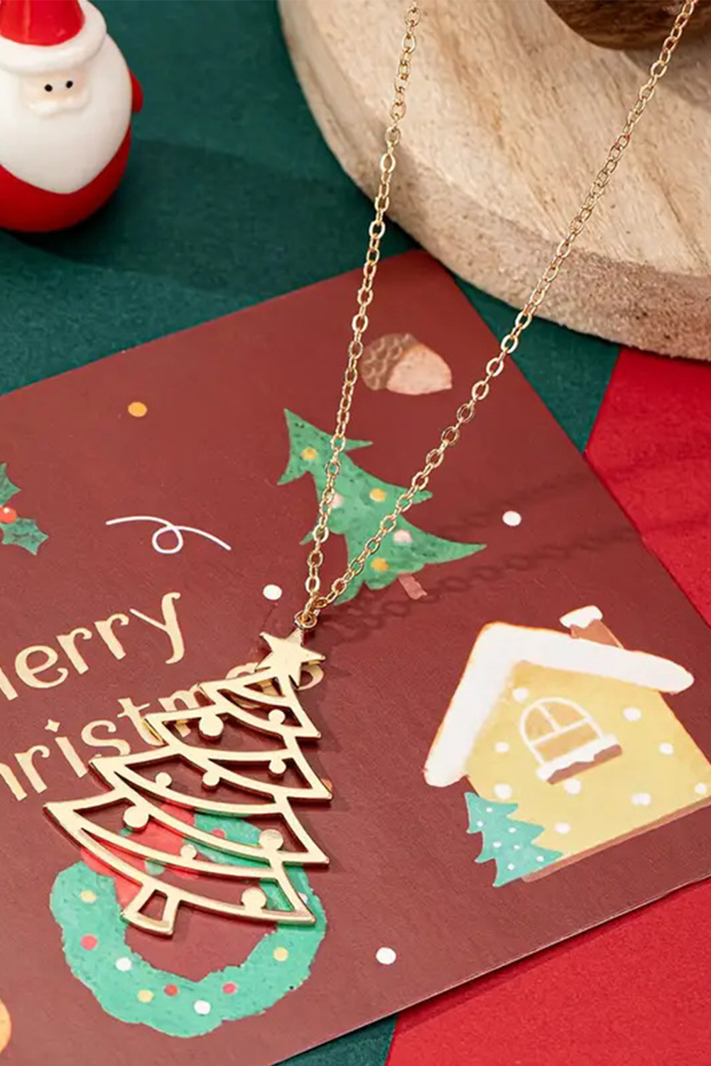 Gold Plated Alloy Hollowed Christmas Tree Necklace