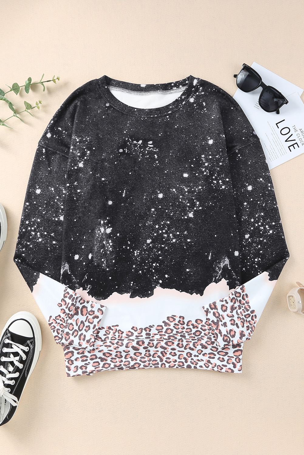 Fiery Red Leopard Bleached Pullover Sweatshirt
