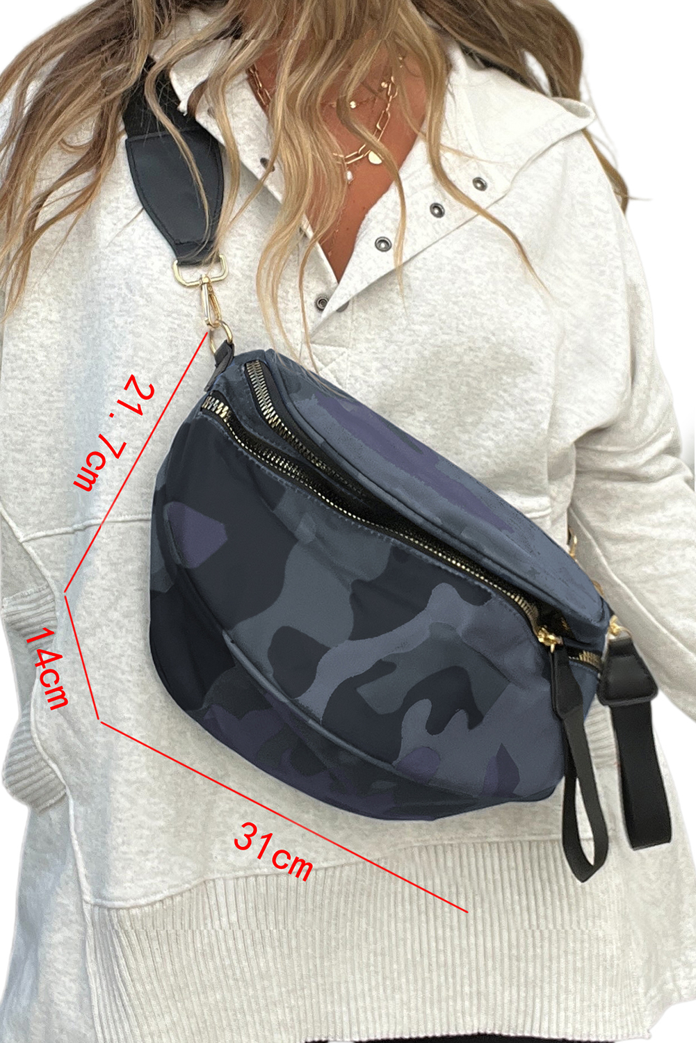 Camel Polka Dot Print Gold Chain Strap Double Zipper Crossbody Bag