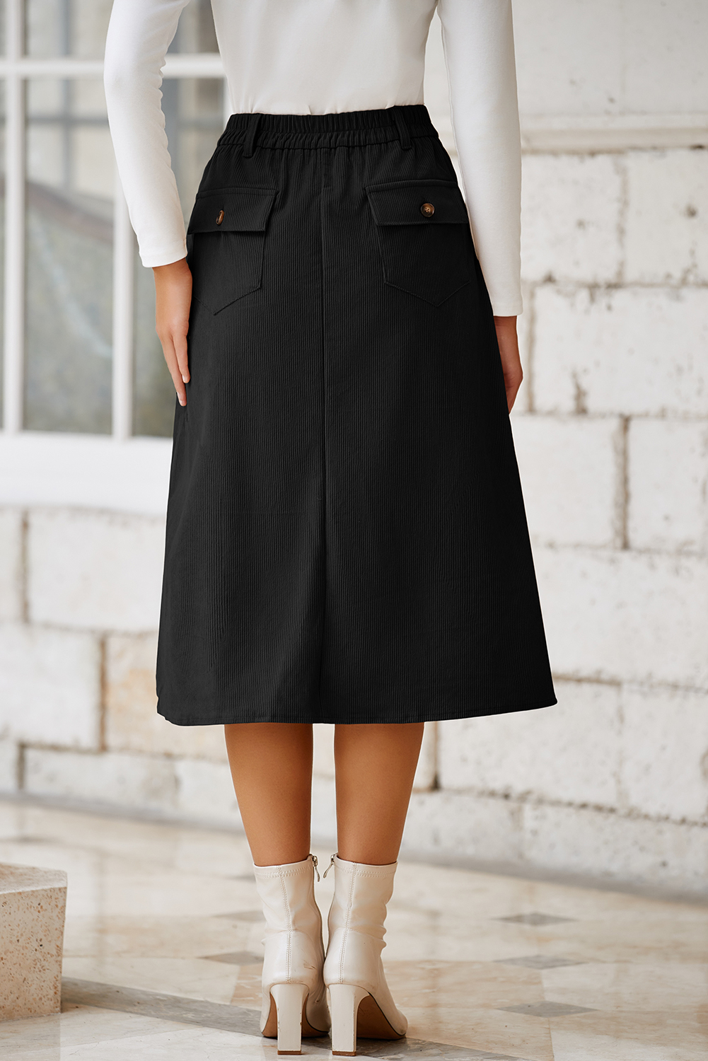 Coffee Front Slit Shift High Waist Midi Skirt