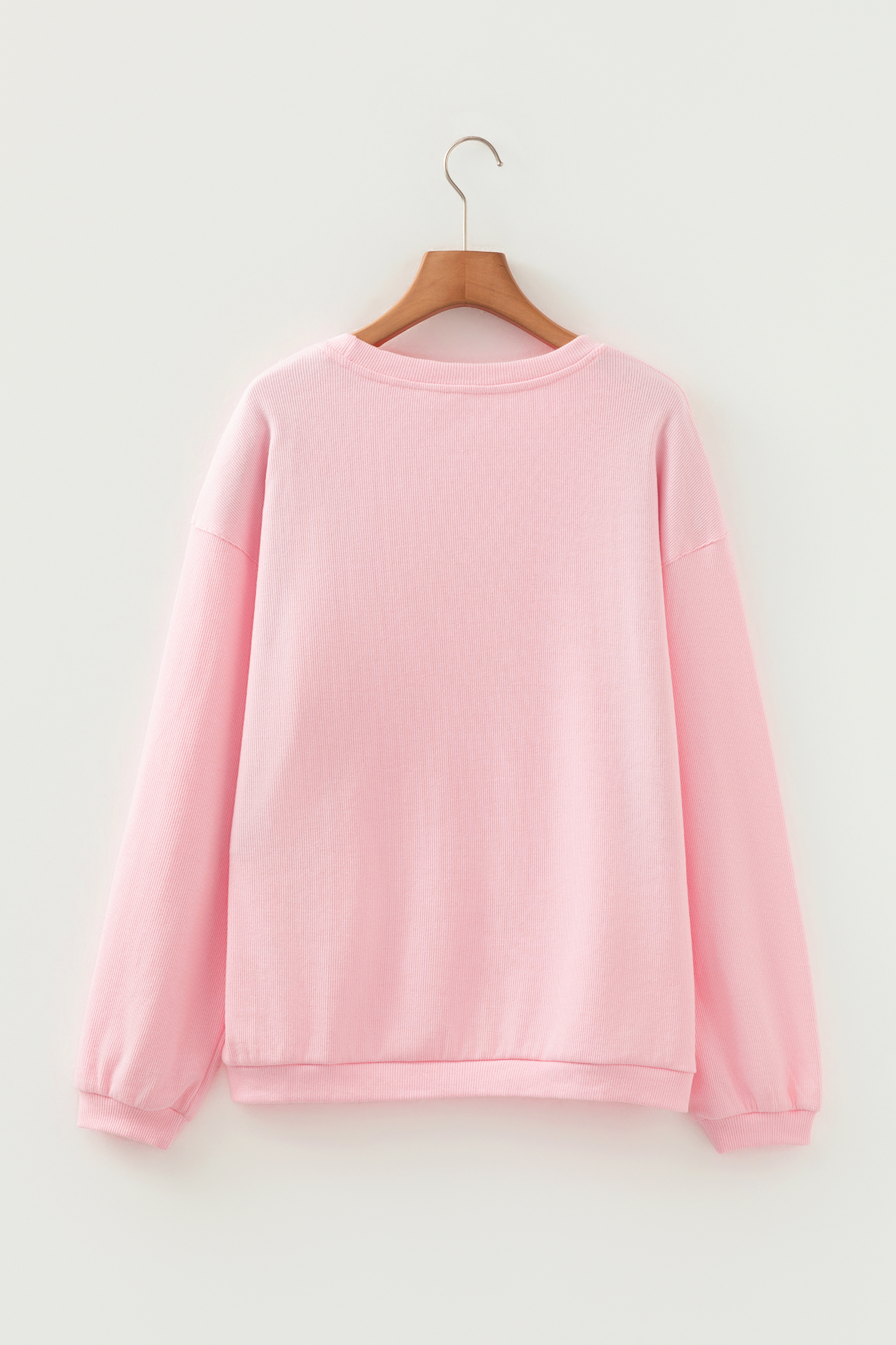 White 3d Ribbed XOXO Heart Embroidered Drop Shoulder Sweatshirt