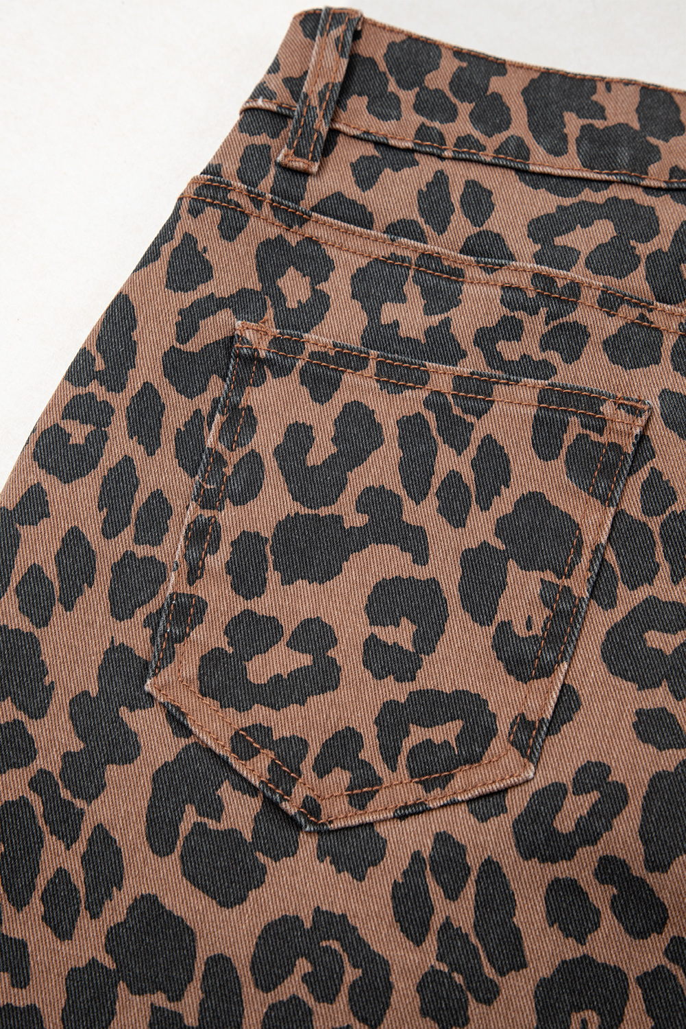 Brown Leopard Denim Frayed Split Denim Midi Skirt