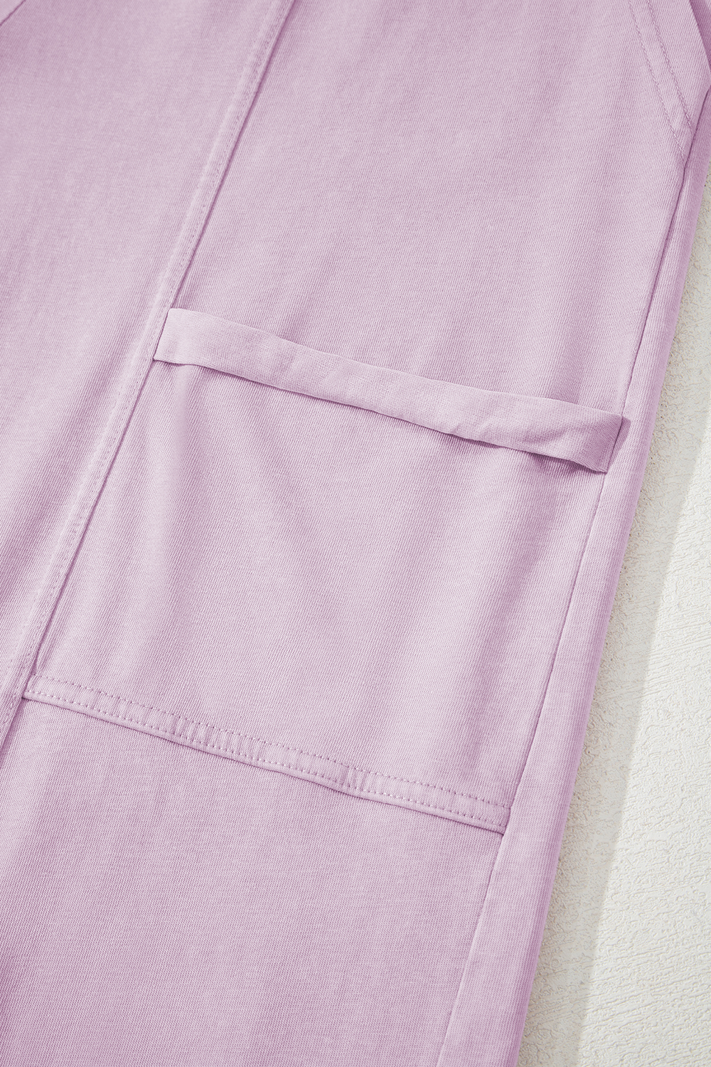 Pink Mineral Wash Exposed Seam Drawstring Elastic Waistband Wide Leg Cargo Pants