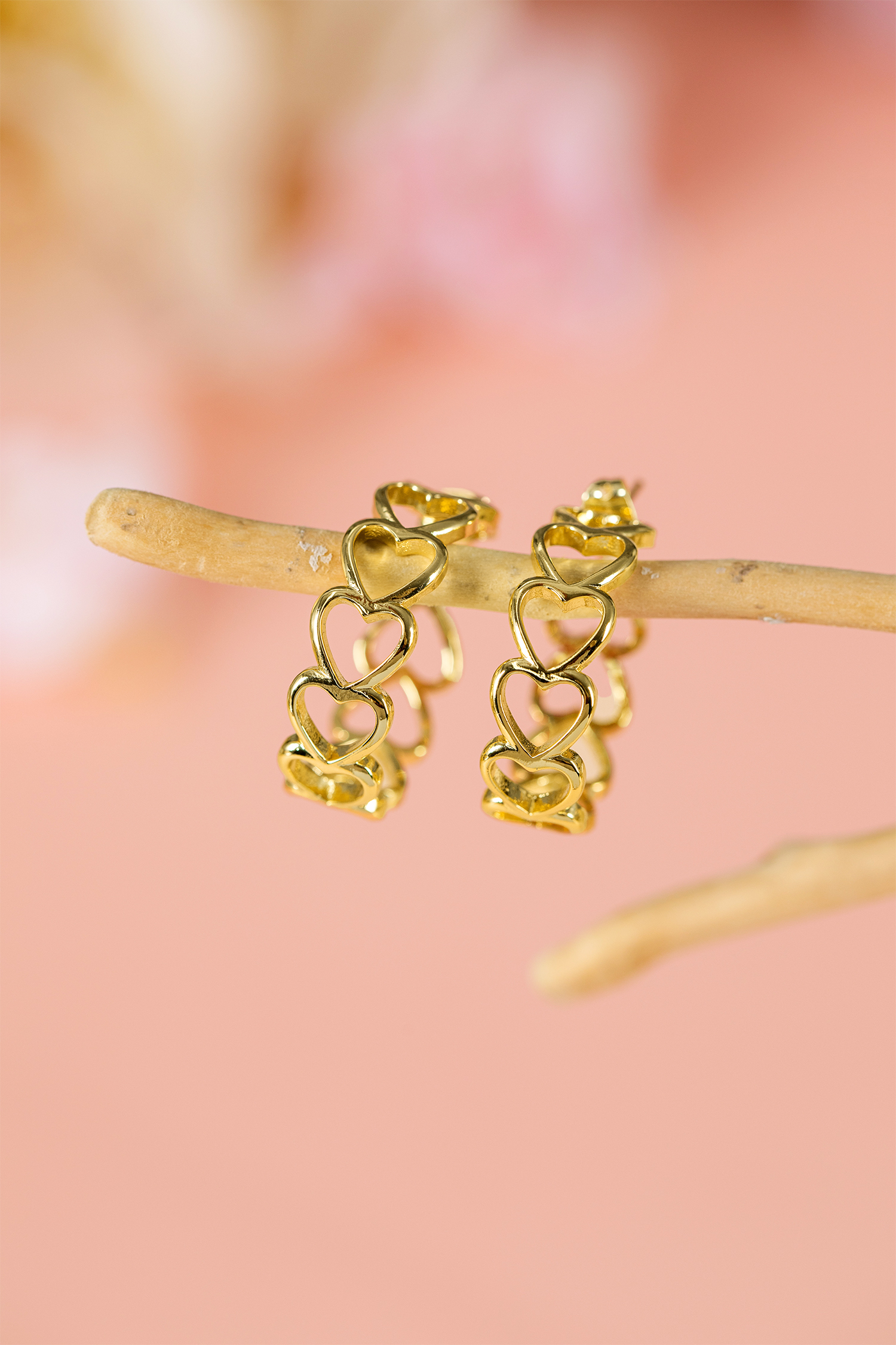 Gold Plated Heart Link Hoop Stud Earrings