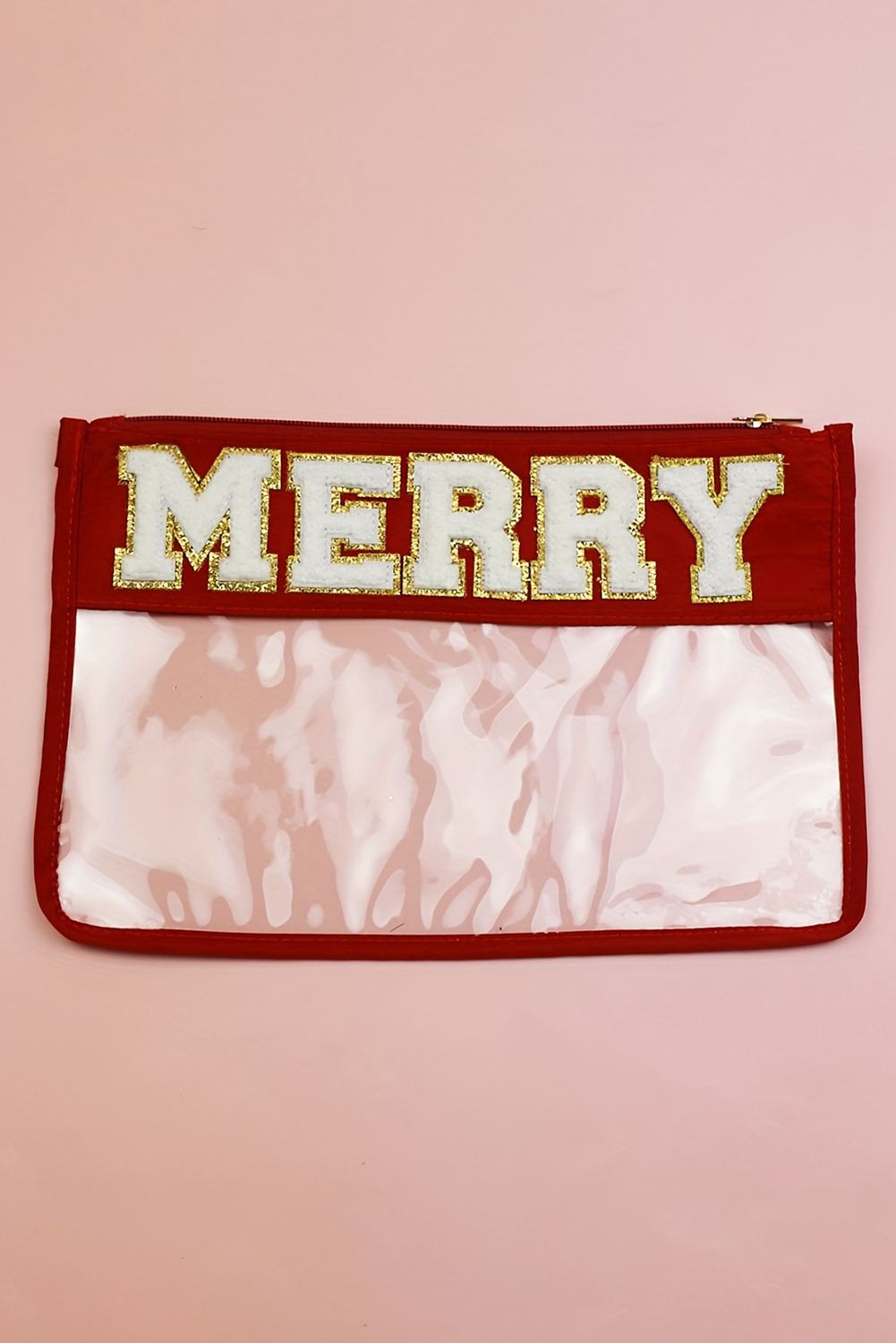 Red SANTA Contrast Trim Clear Makeup Bag