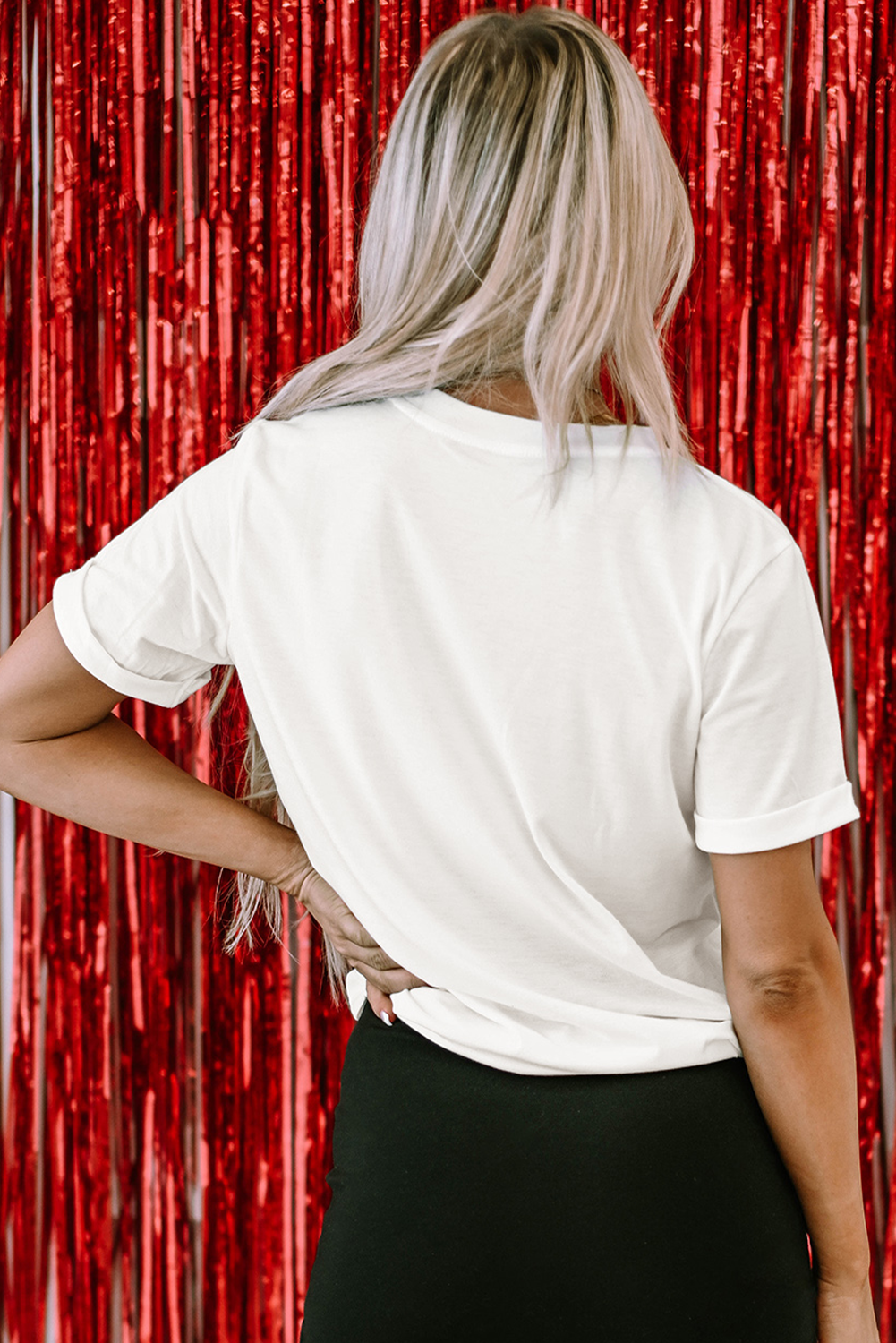 White American Flag Balloon Dog Print Crew Neck T Shirt