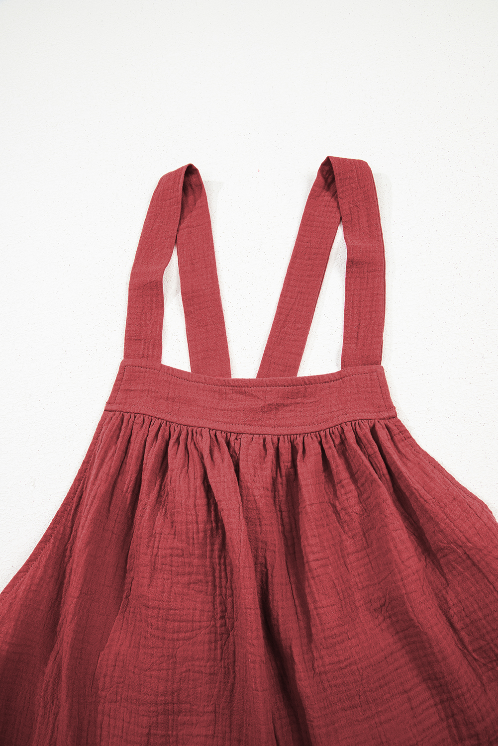 Red Clay Knotted Back Strap Cotton Bib Jumpsuit