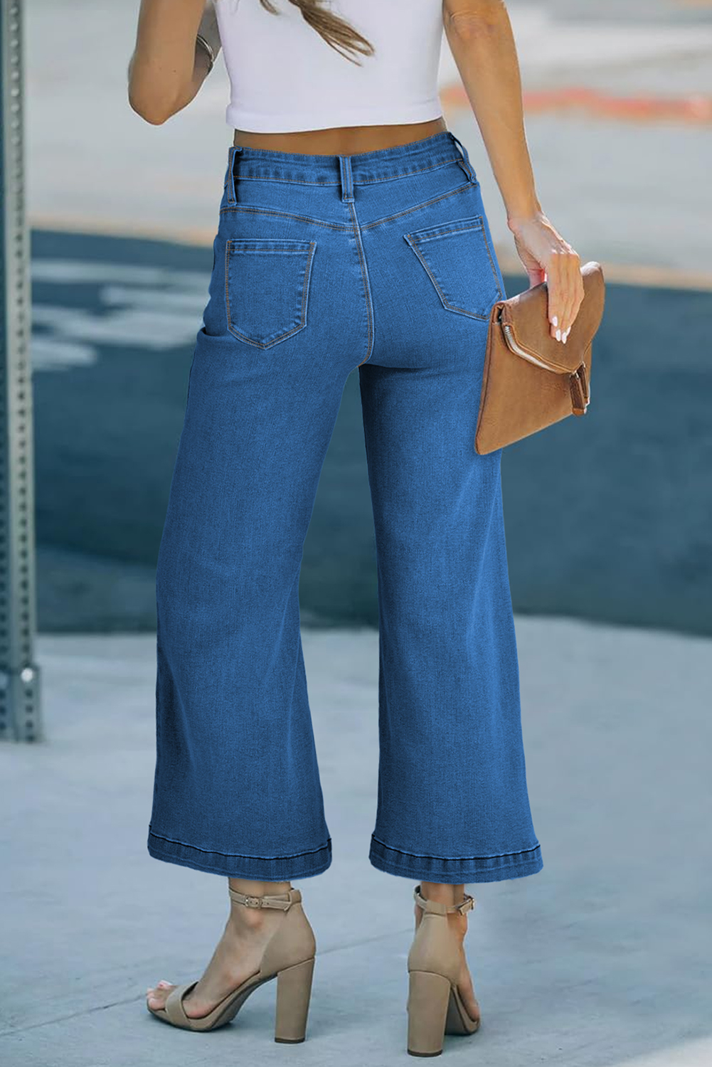 Black Plain Seam Detail Flared Bottom Ankle Length Jeans