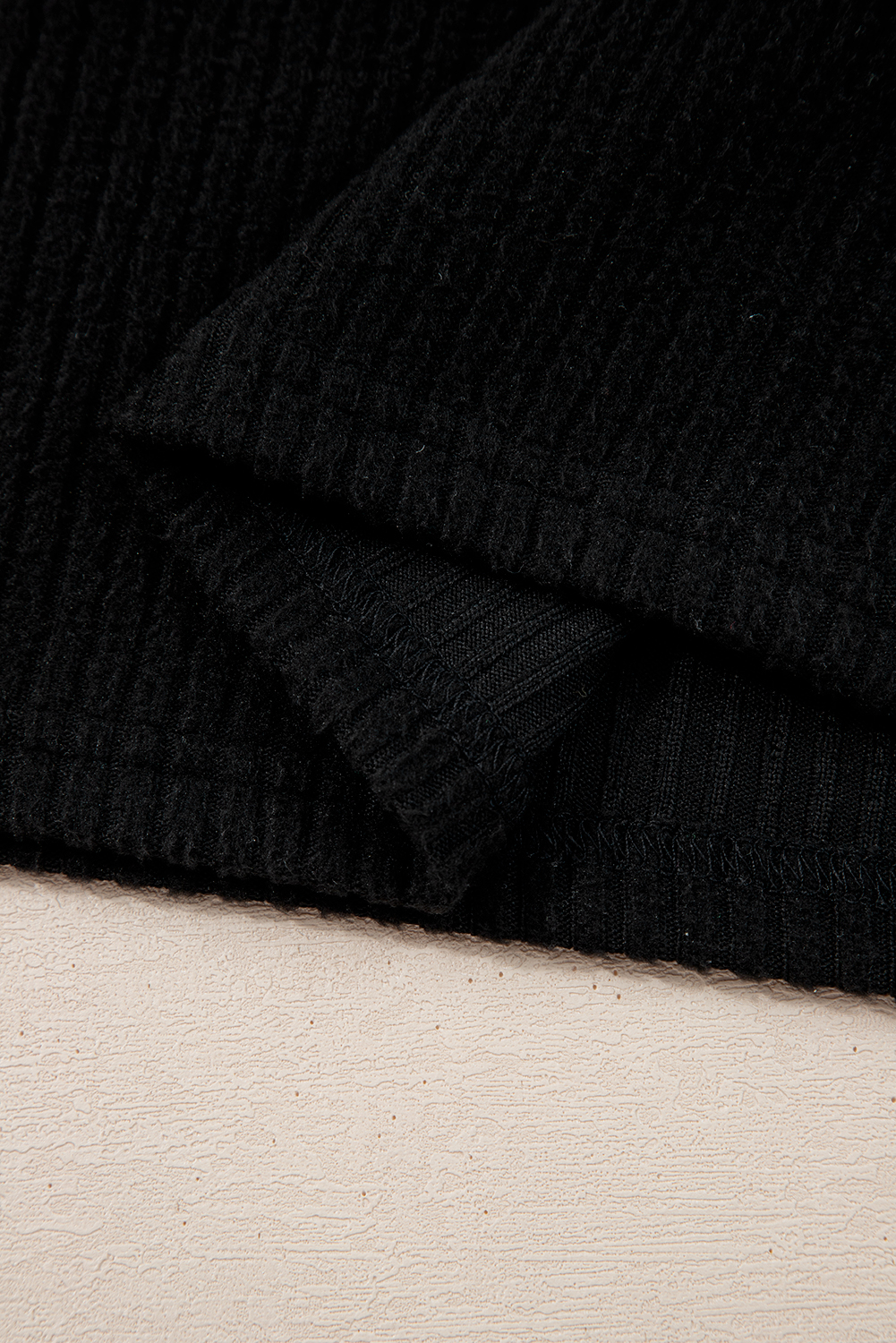 Black Ribbed Zip Stand Neck Drop Shoulder Pullover Bodycon Skirt 2pcs Set