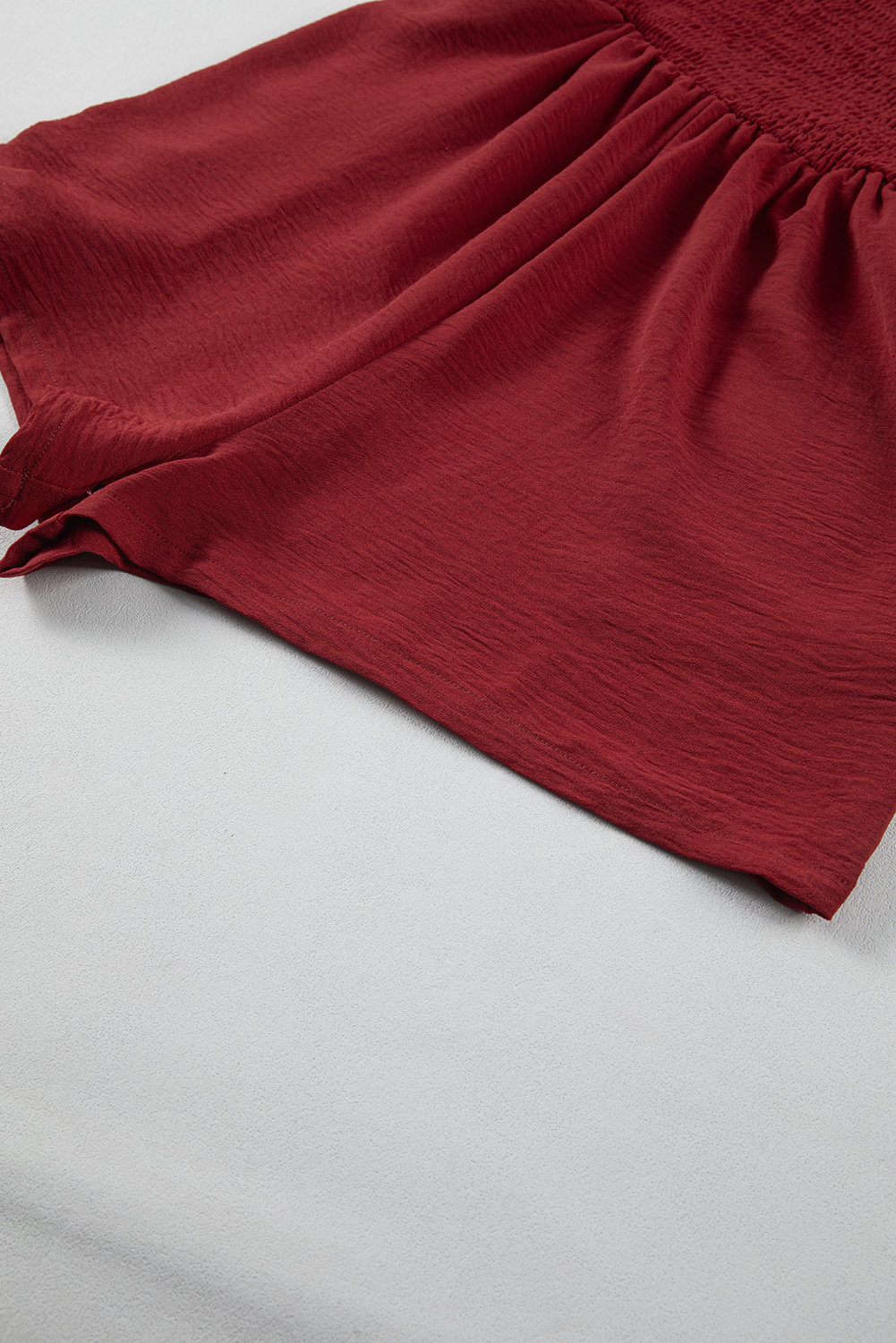 Burgundy Casual Pocketed Smocked Sleeveless Romper