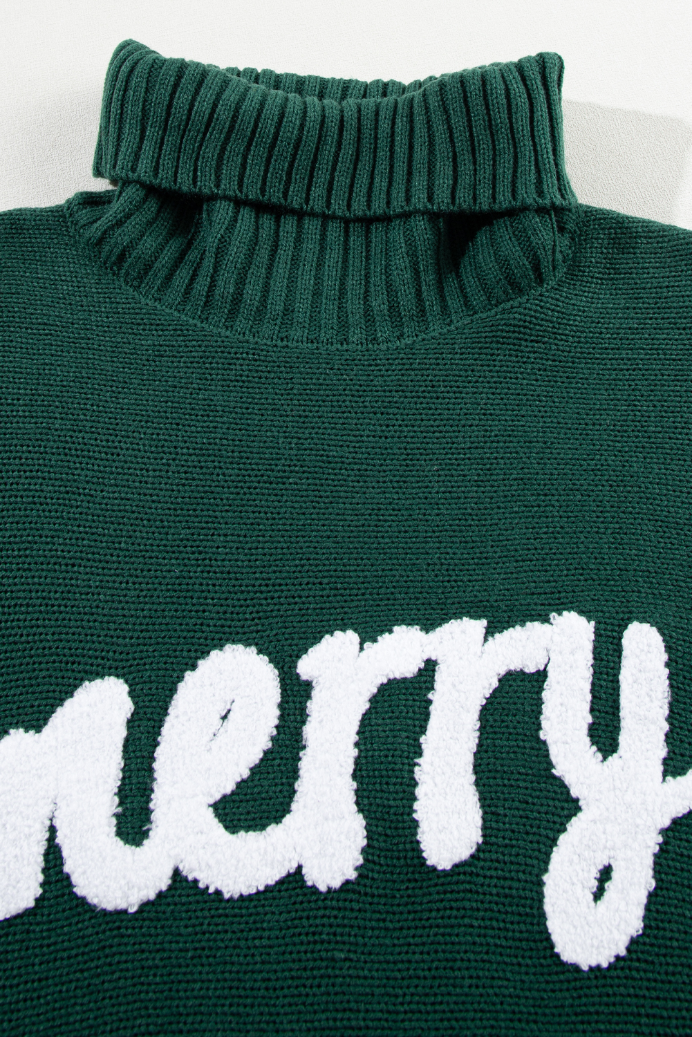 Fiery Red Merry Letter Embroidered High Neck Sweater
