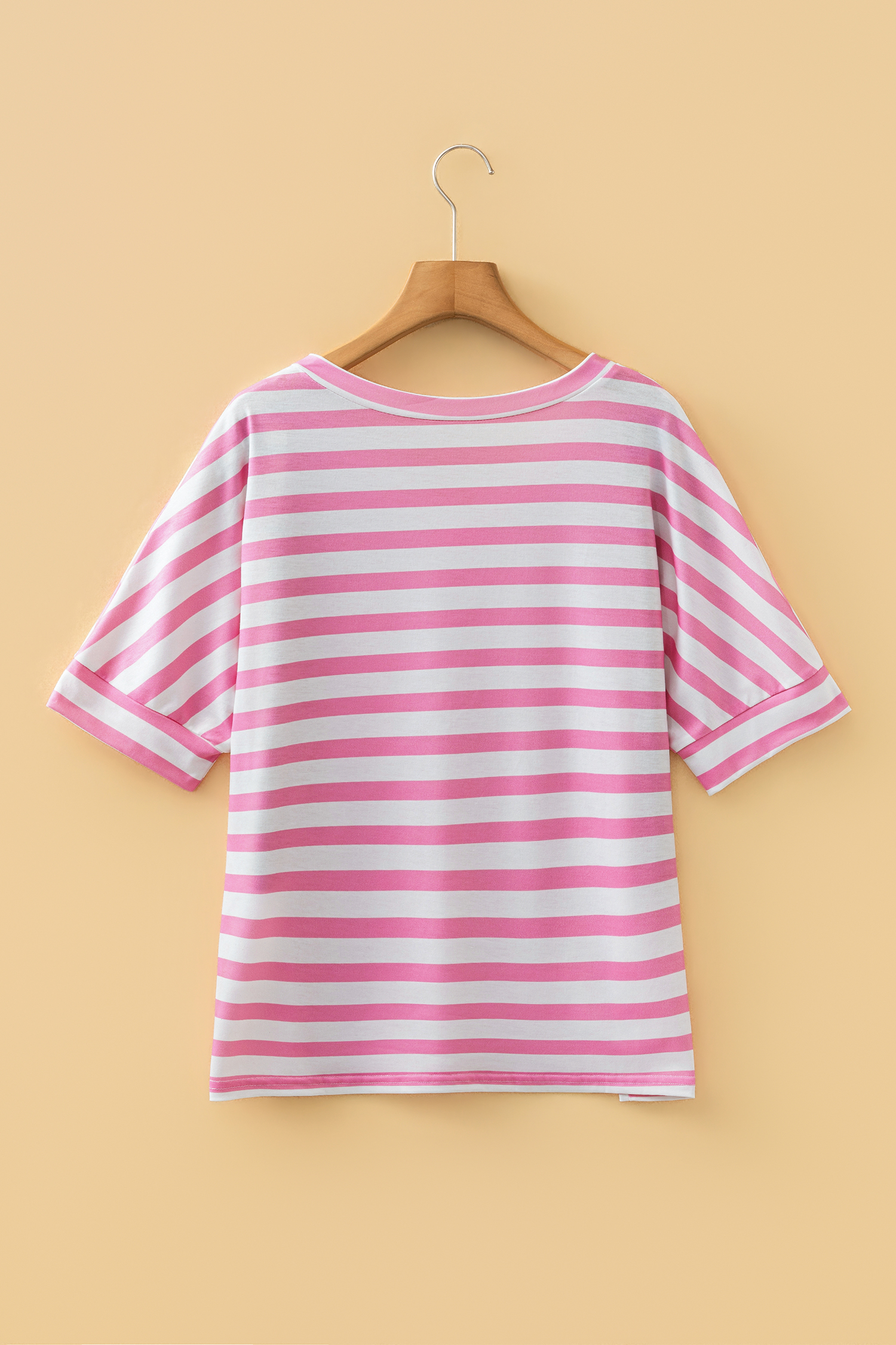 Sky Blue Stripe V Neck Patched Pocket Casual T Shirt