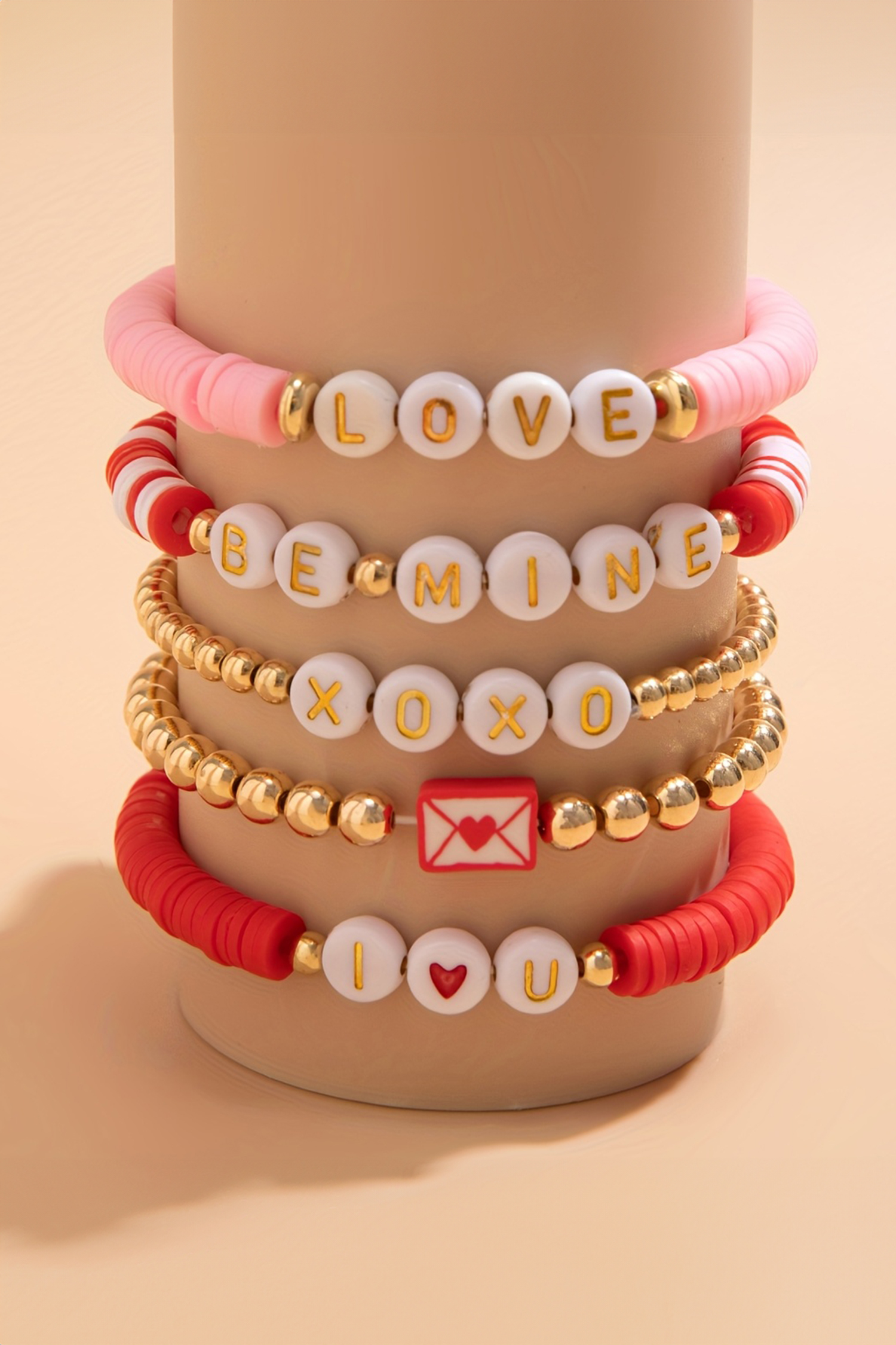 Gold Valentines Love Slogan Multilayer 5pcs Bracelet Set