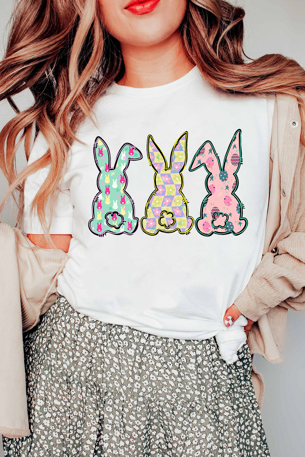 White Easter Bunny Graphic Crewneck Tee