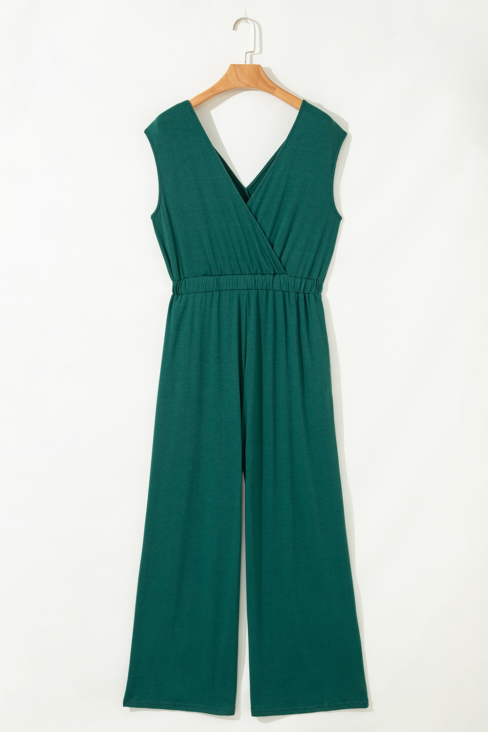 Black Deep V Pleated Crisscross Wide Leg Backless Jumpsuit