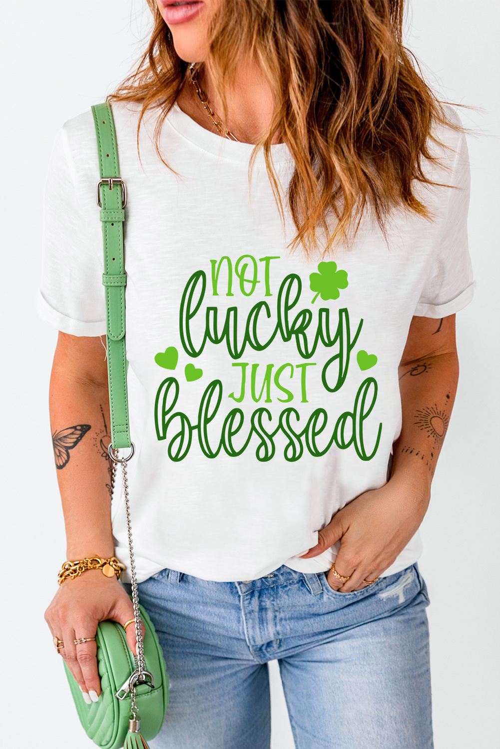 Black St. Patricks Lucky Clover Print O Neck T Shirt