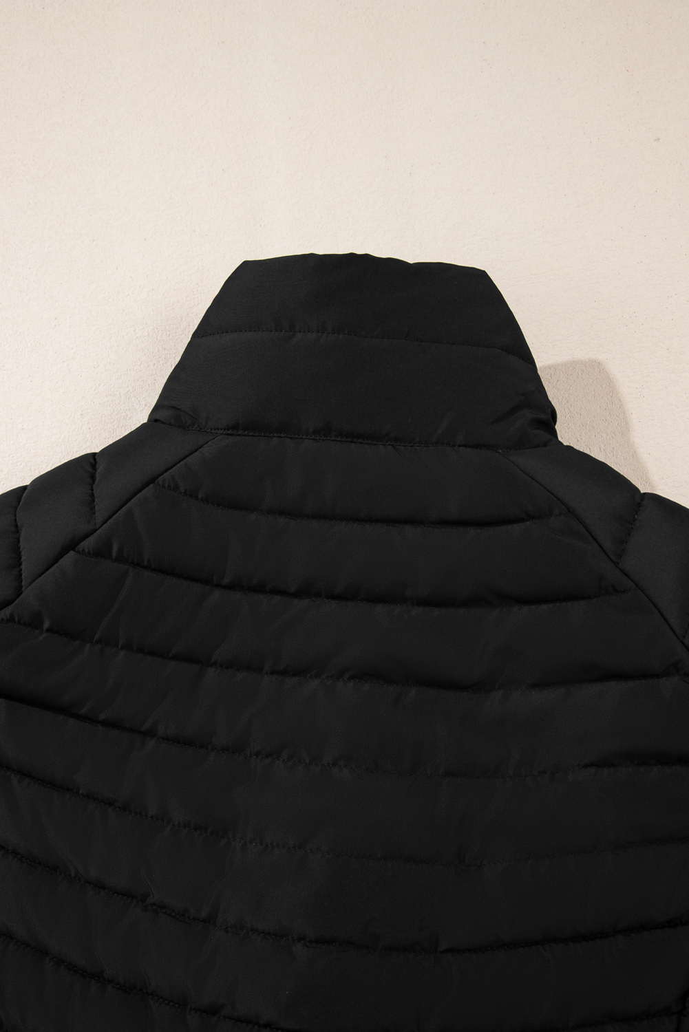 Silvery Plush Collared Quilted Zipped Puffer Vest