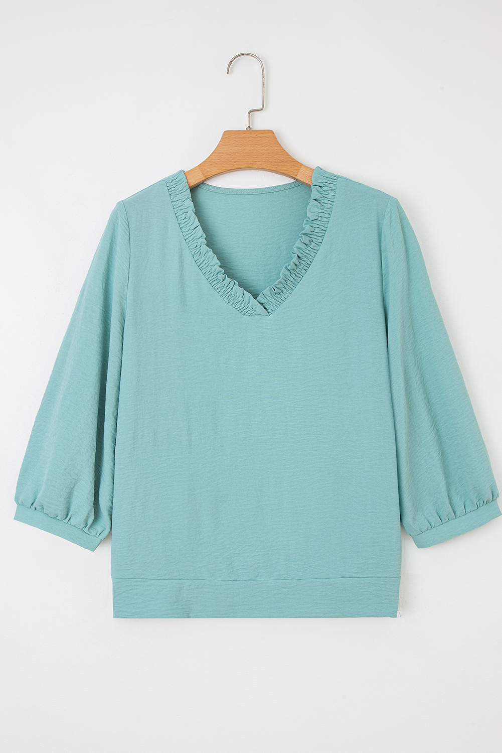 Sky Blue Frilled V Neck Bracelet Sleeve Shift Mini Dress
