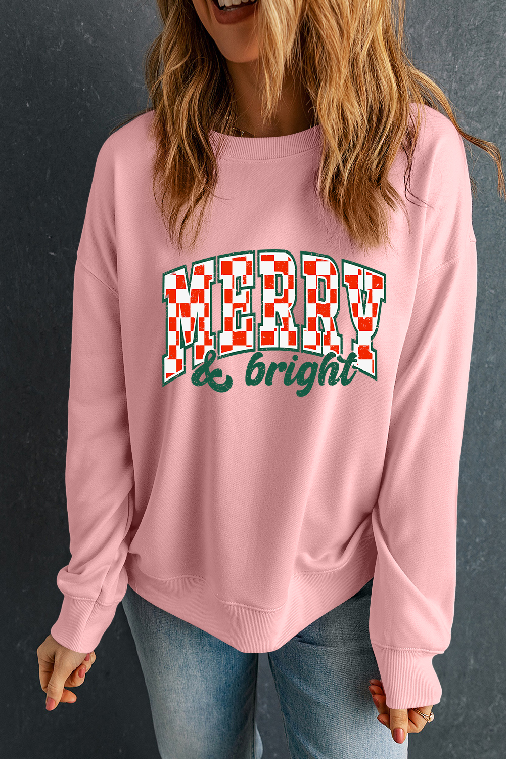 Pink MERRY & Bright Graphic Holiday Pullover Sweatshirt