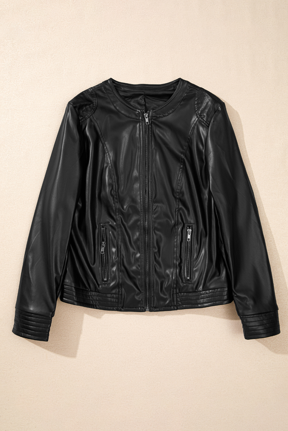 Chestnut Solid Faux Leather Zipper Slim Fit Bomber Jacket