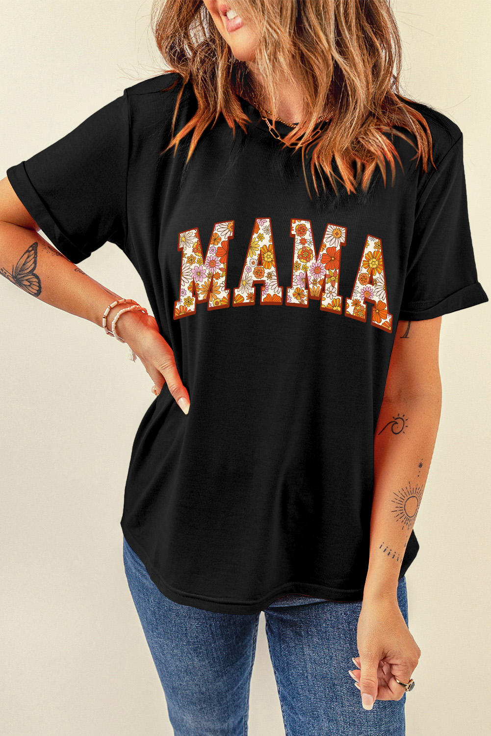 White MAMA Leopard Embroidered Crew Neck Graphic Tee