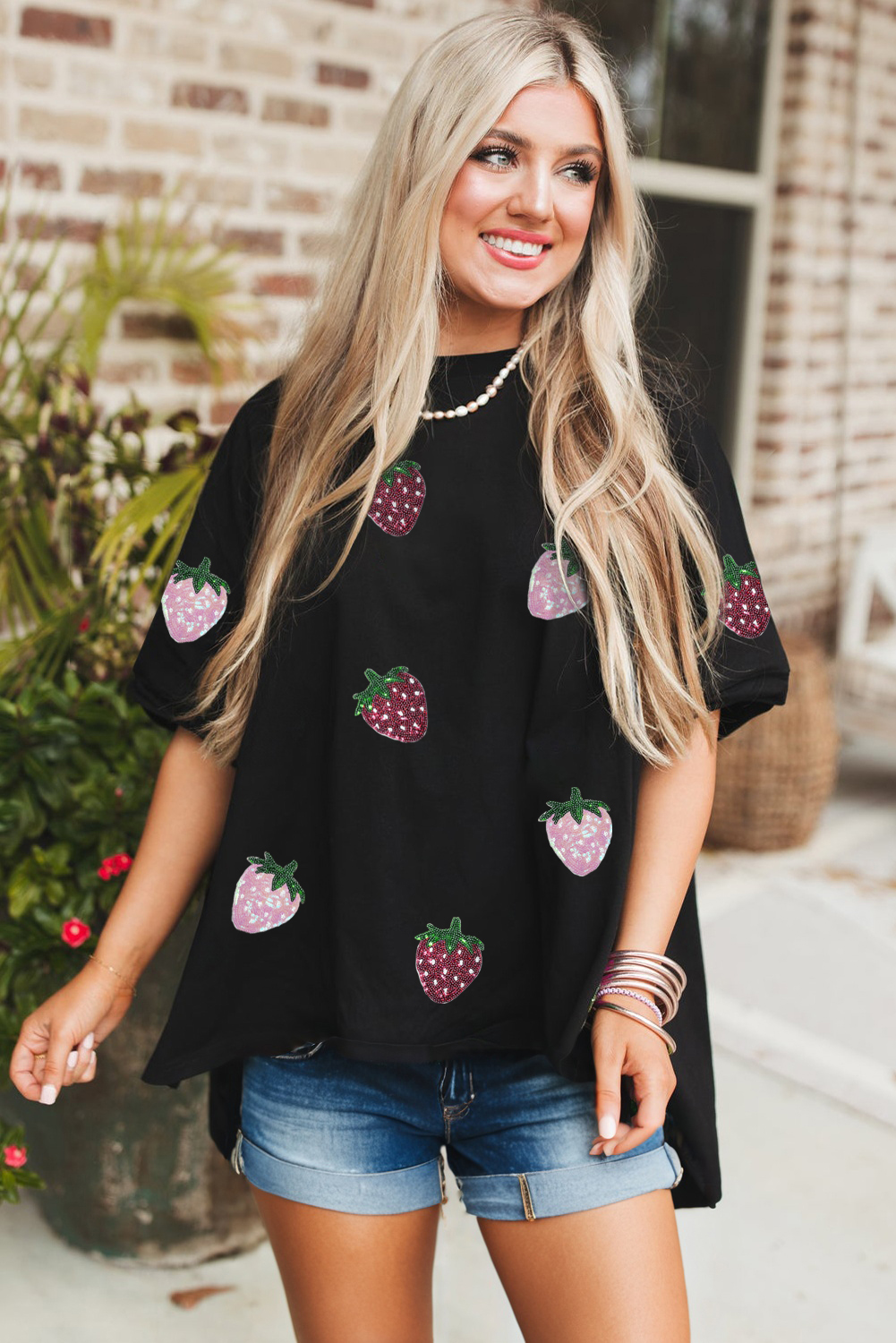 Black Sequin USA Bow Graphic Independence Day T Shirt