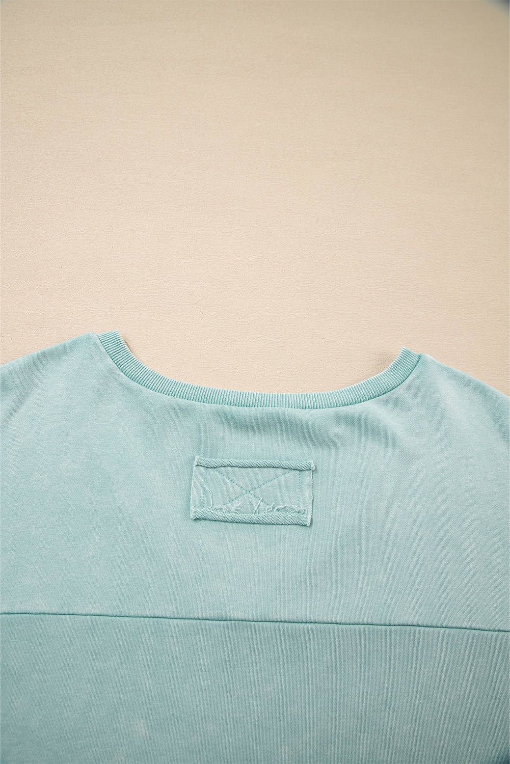 Mist Blue Mineral Wash Exposed Seam Buttoned V Neck Pullover Top