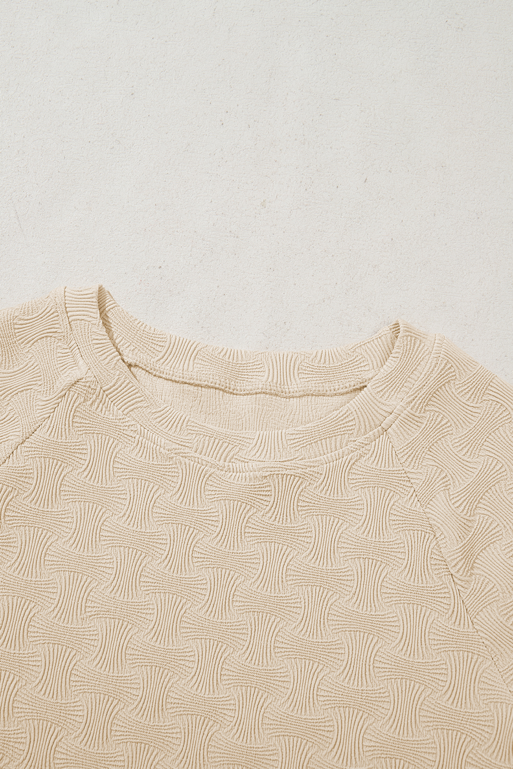 Beige Textured Crew Neck Cap Sleeve Slim Stretchy T Shirt