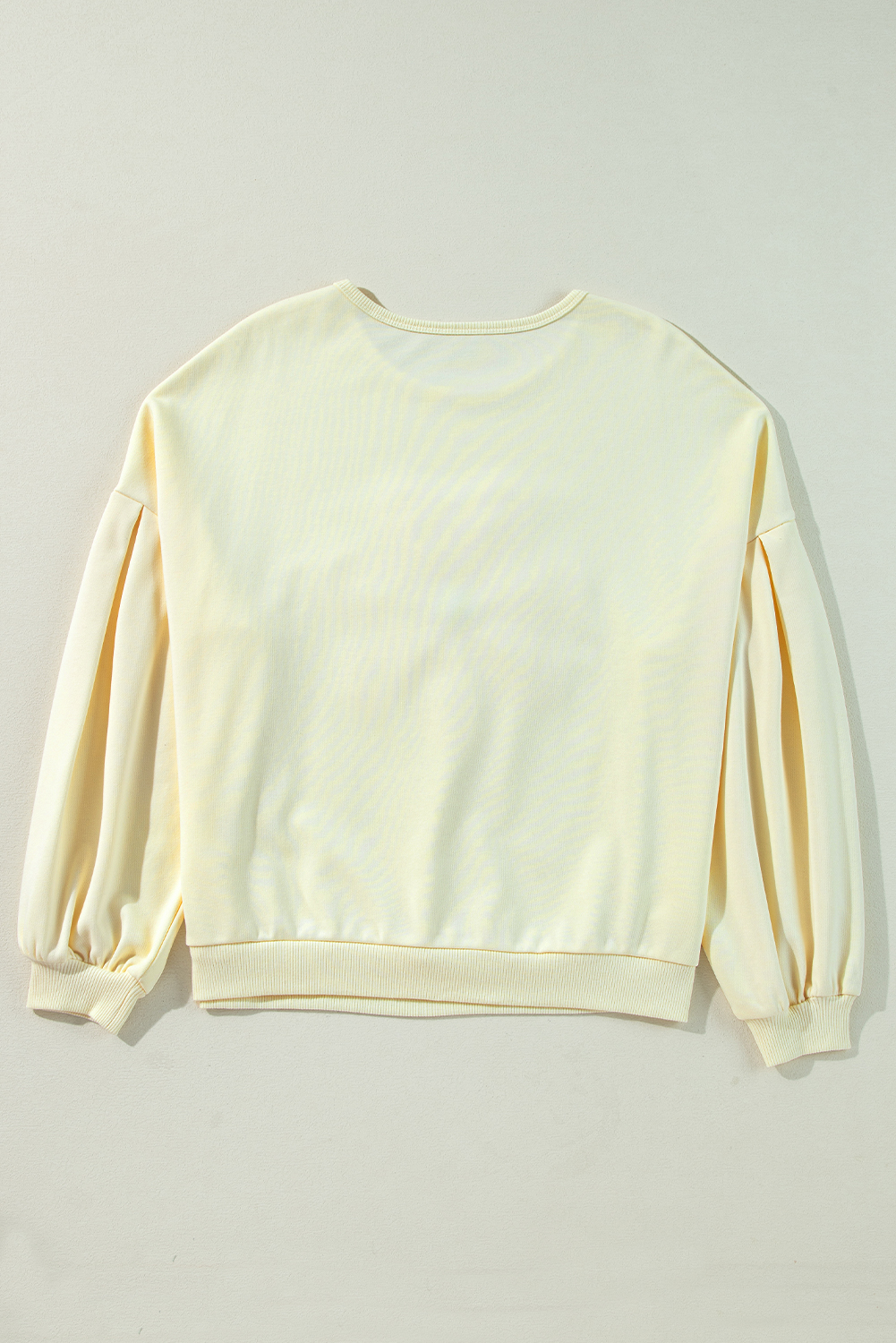 Beige Tinsel Flower Dropped Puff Sleeve Sweatshirt