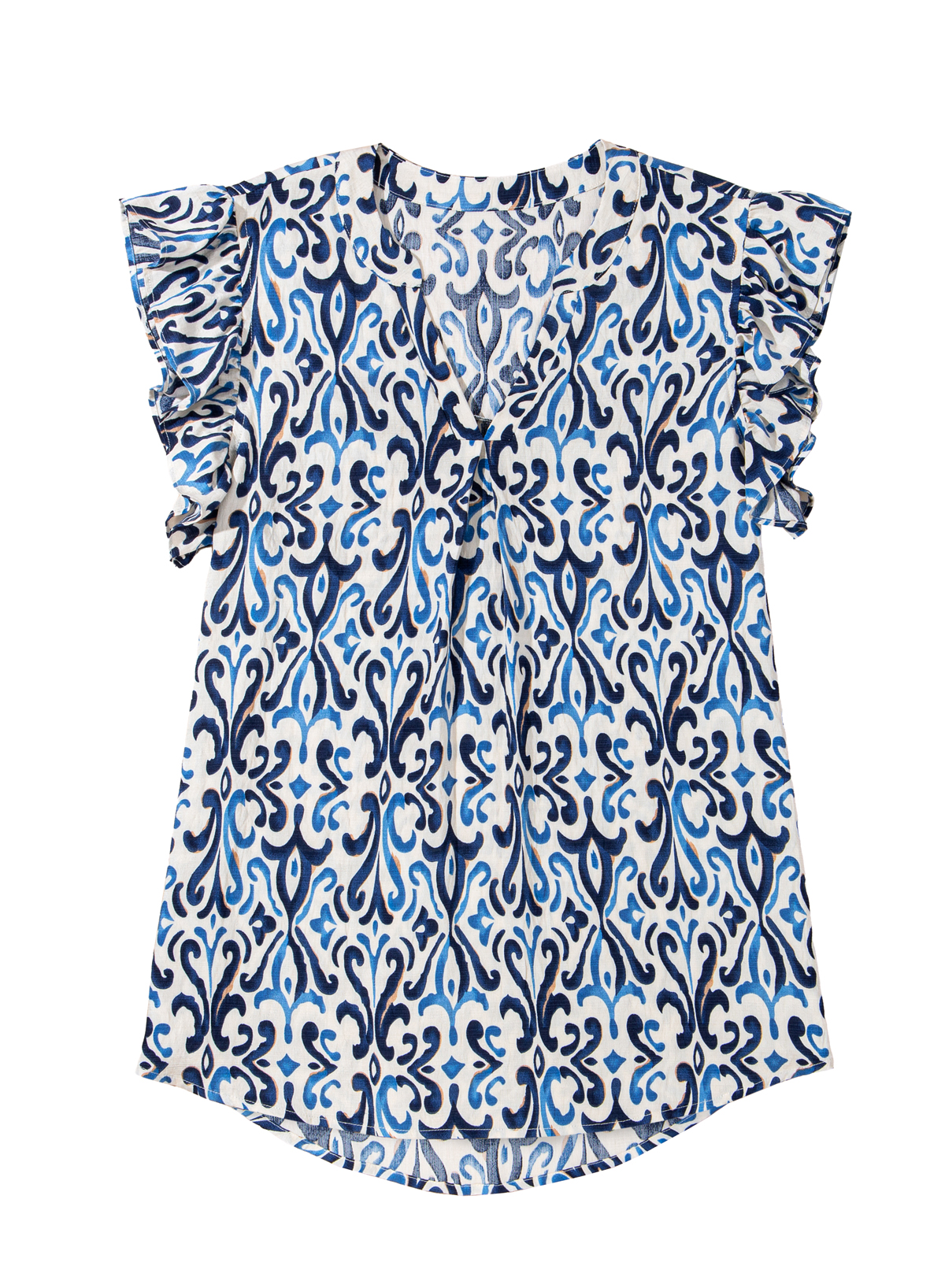 Sky Blue Boho Print Smocked High Waist Maxi Dress