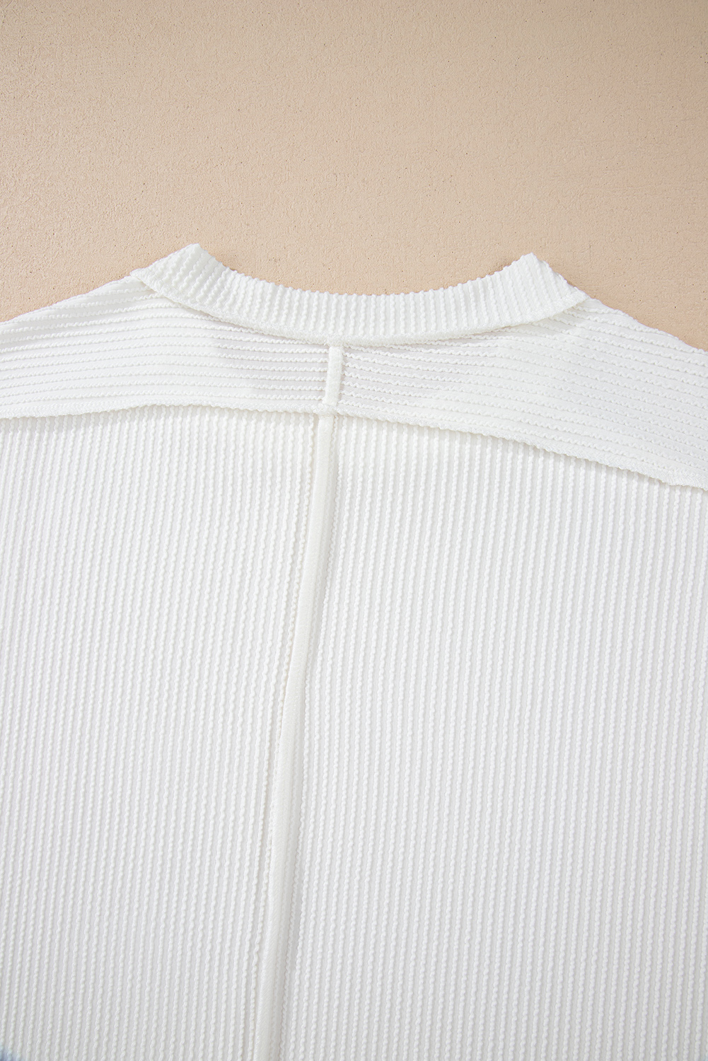White Textured Knit Exposed Stitching T-shirt