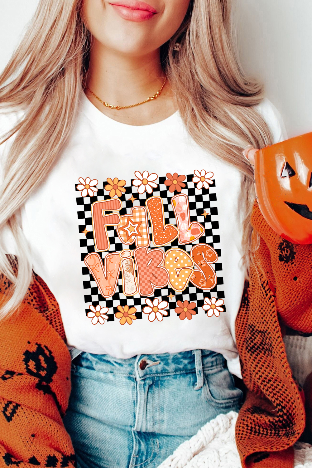 White FALL VIBES Cute Graphic Heat Transfer Tee