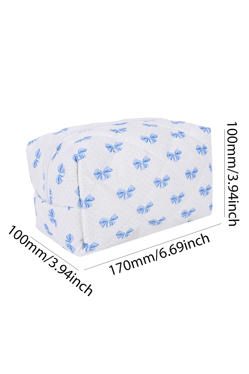 Sky Blue Bow Knot Quilted Zipper Makeup Bag