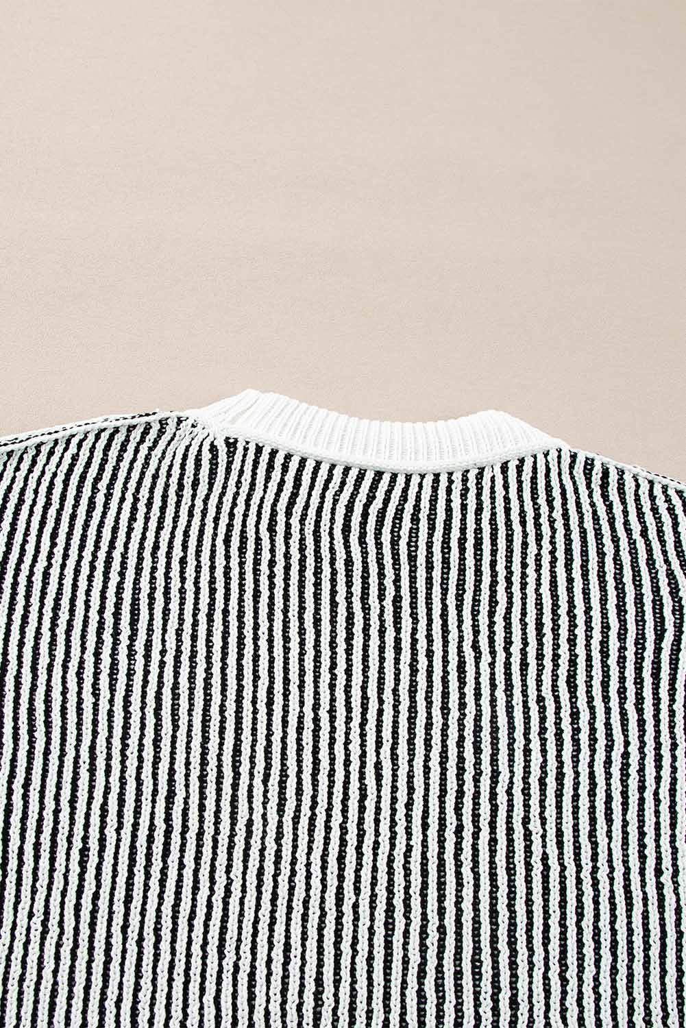 Bright Pink Striped Textured Knit Contrast Edge Loose Sweater