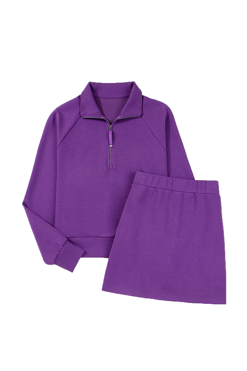 Dark Blue Half Zip Sporty Pullover Mini Skort 2pcs Outfit