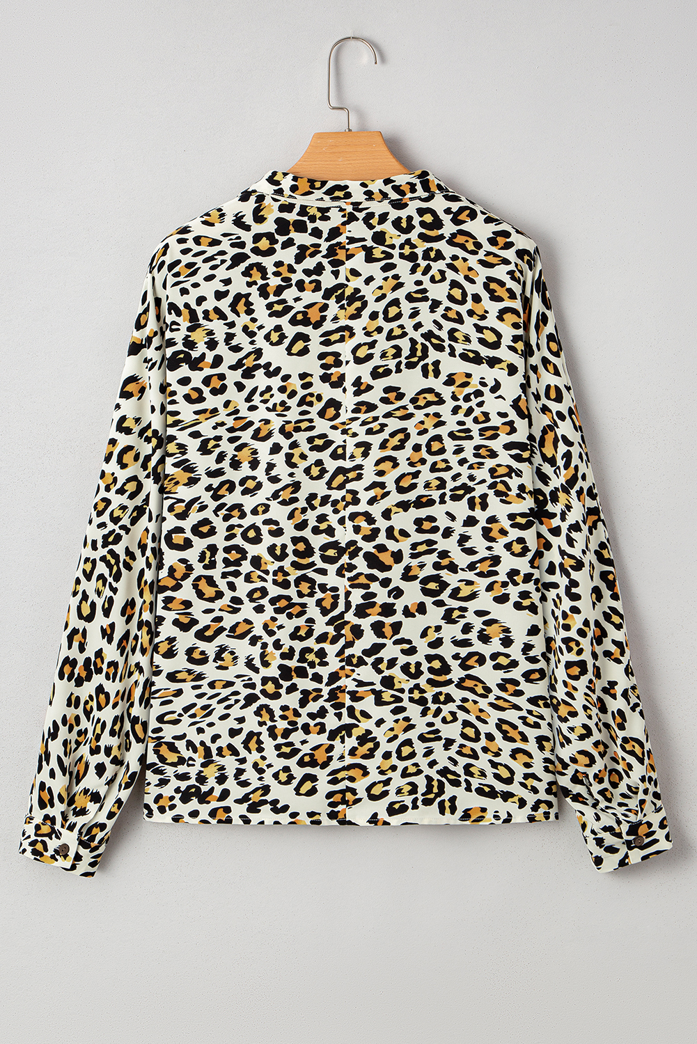 Khaki Leopard Print Contrast Striped V Neck Blouse