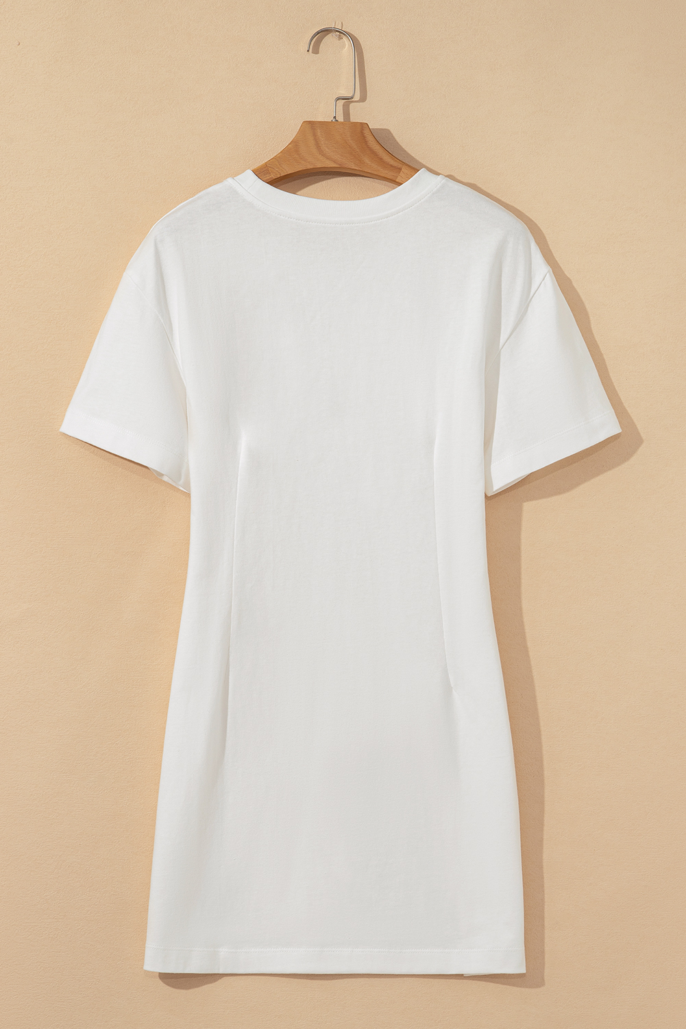 White Drop Shoulder Crew Neck Shift T Shirt Dress