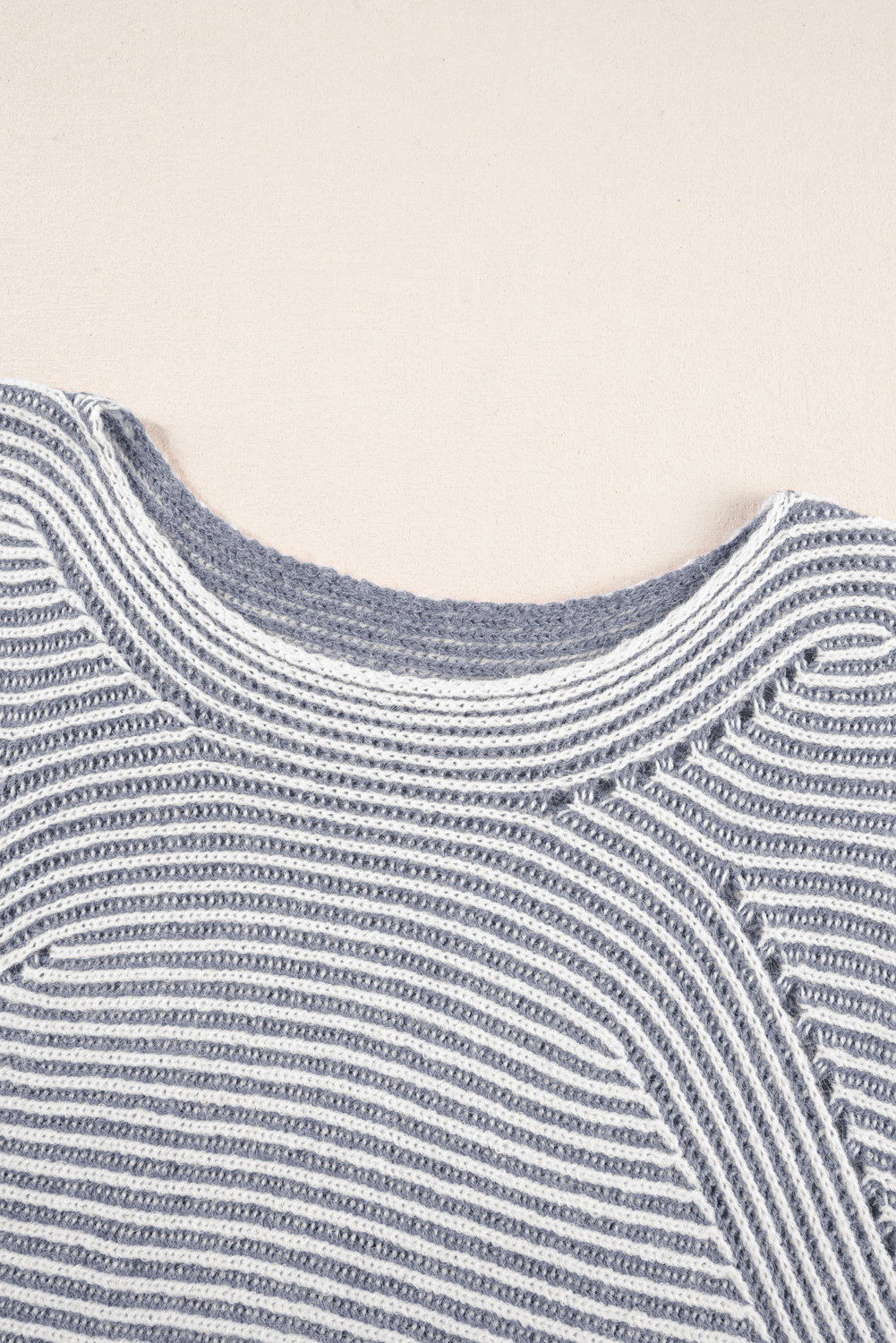 Coffee Striped Print Ribbed Knit Boat Neck Baggy Sweater