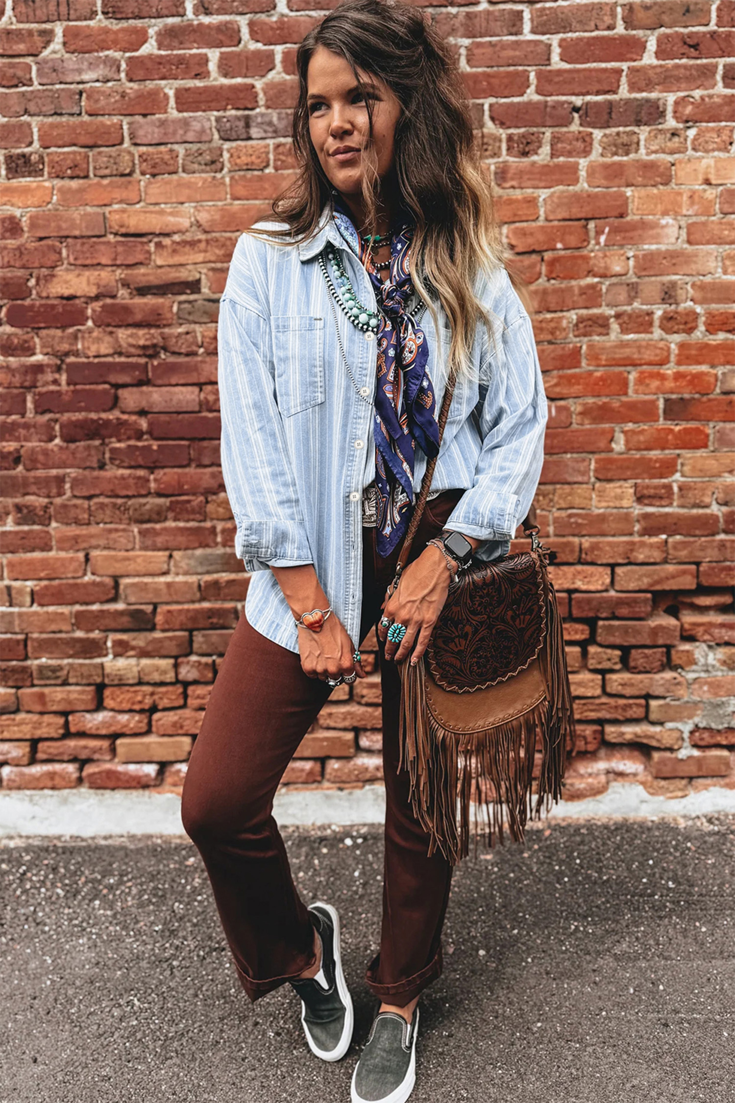 Sky Blue Stripe Boyfriend Chest Pocket Classic Denim Shacket