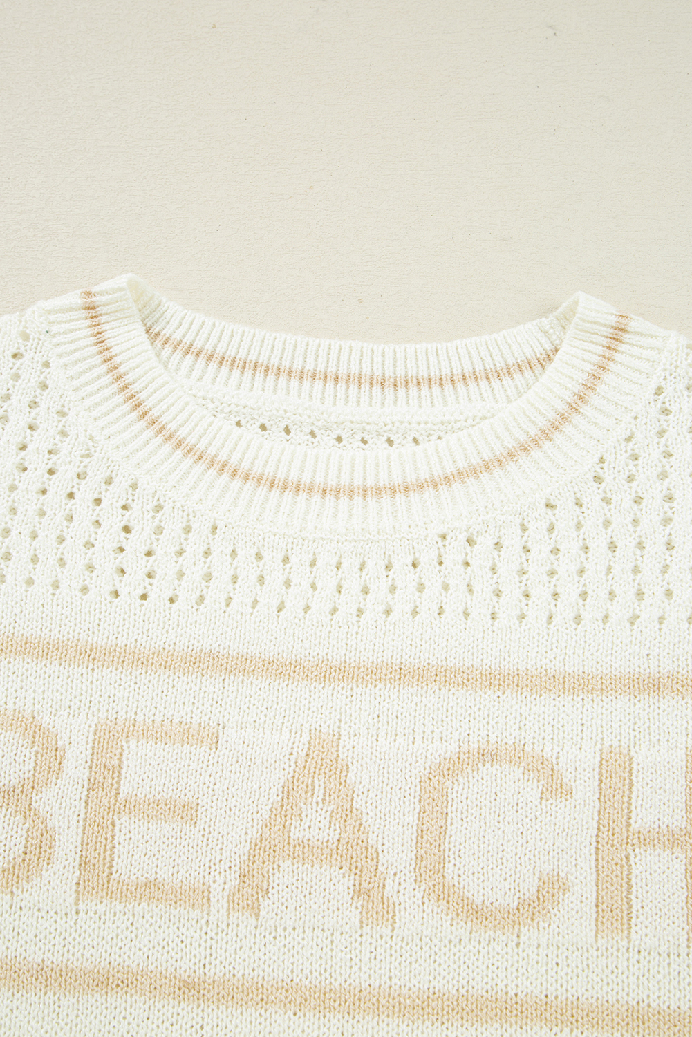 White BEACH Hollow Out Knitted Lightweight Dolman Sweater